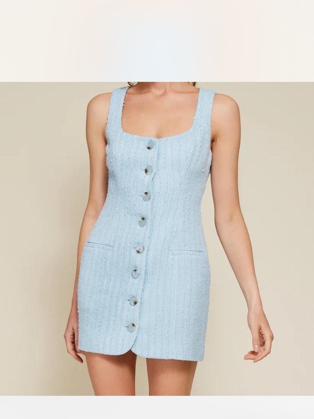 Line & Dot Powder Blue Sleeveless Button-Front Knit Mini Dress